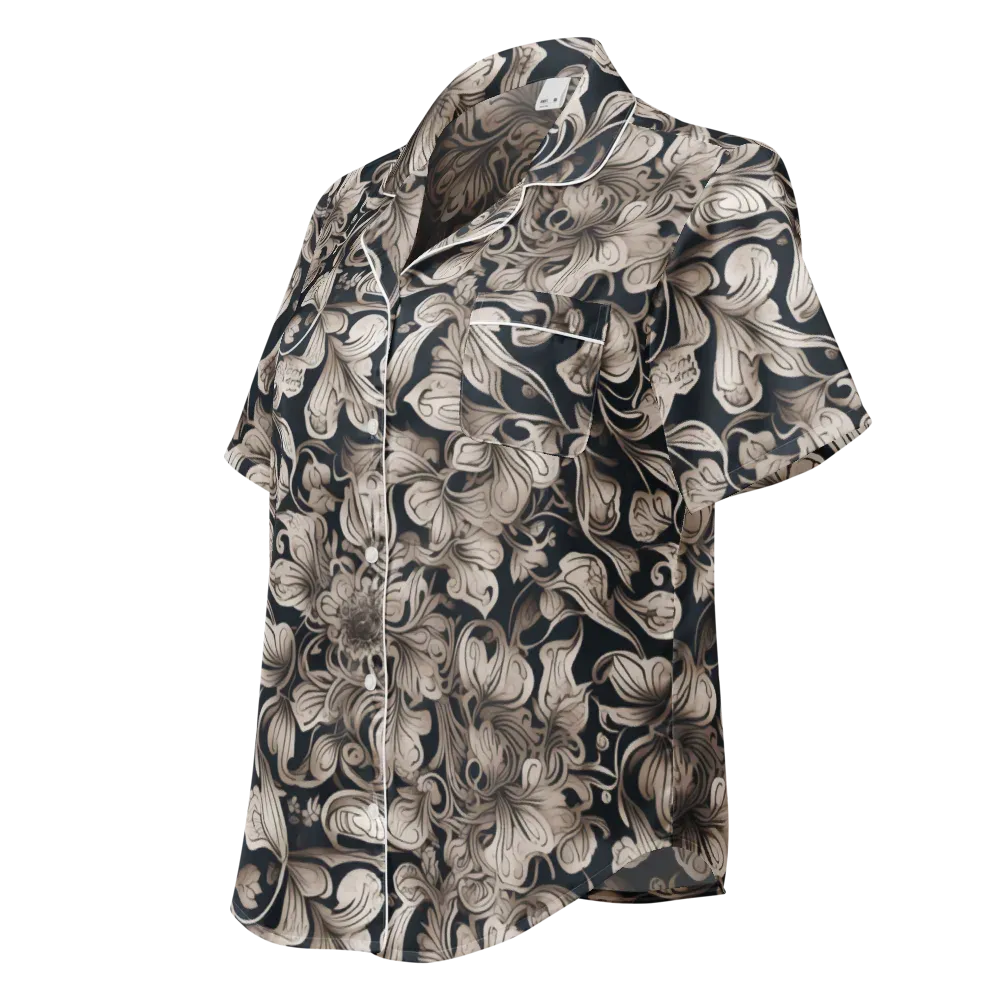 Sepia Bloom on Women's Short Sleeve Pajama Top — Left Front