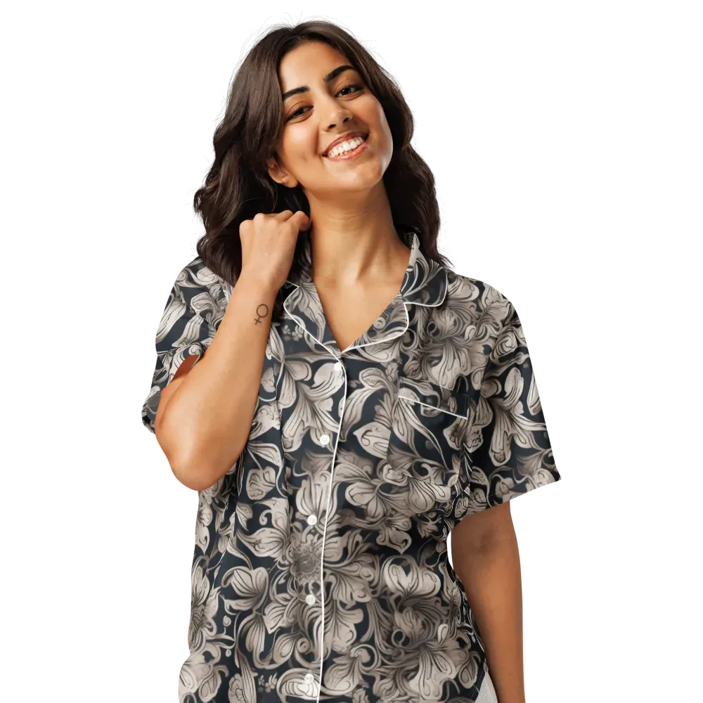 Sepia Bloom on Women's Short Sleeve Pajama Top — Front