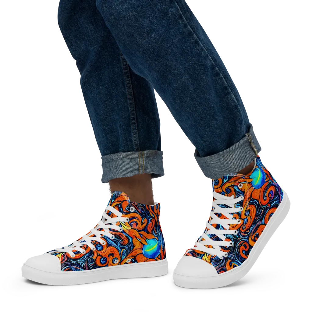 Inferno Current on Men's High Top Canvas Shoes — Left