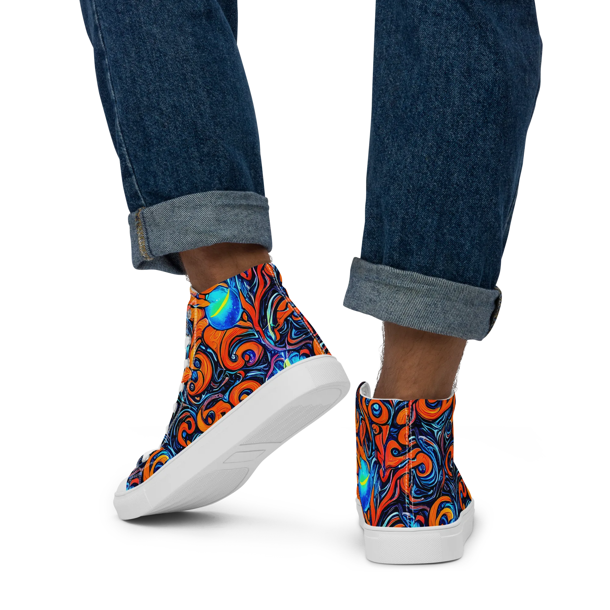 Inferno Current on Men's High Top Canvas Shoes — Back