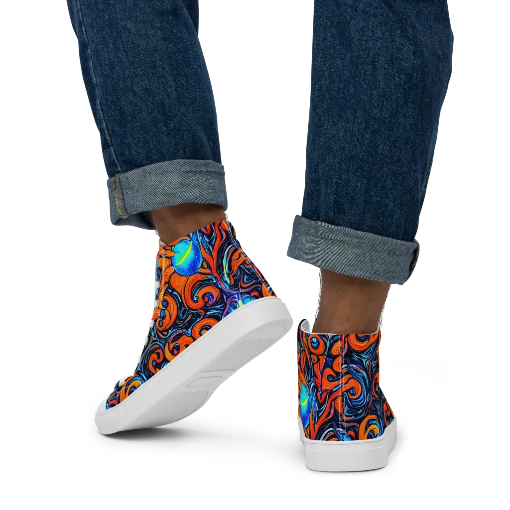 Inferno Current on Men's High Top Canvas Shoes — Back