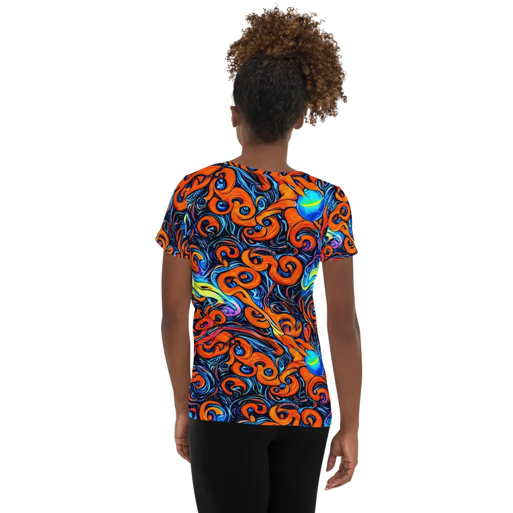 Inferno Current on Women's Athletic T-Shirt — Back