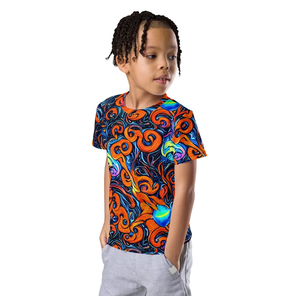 Inferno Current on Kids Crew Neck T-Shirt — Left Front