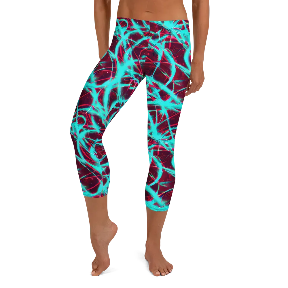 Turquoise Mayhem on Capri Leggings — Front