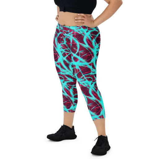 Turquoise Mayhem on a Capri Leggings