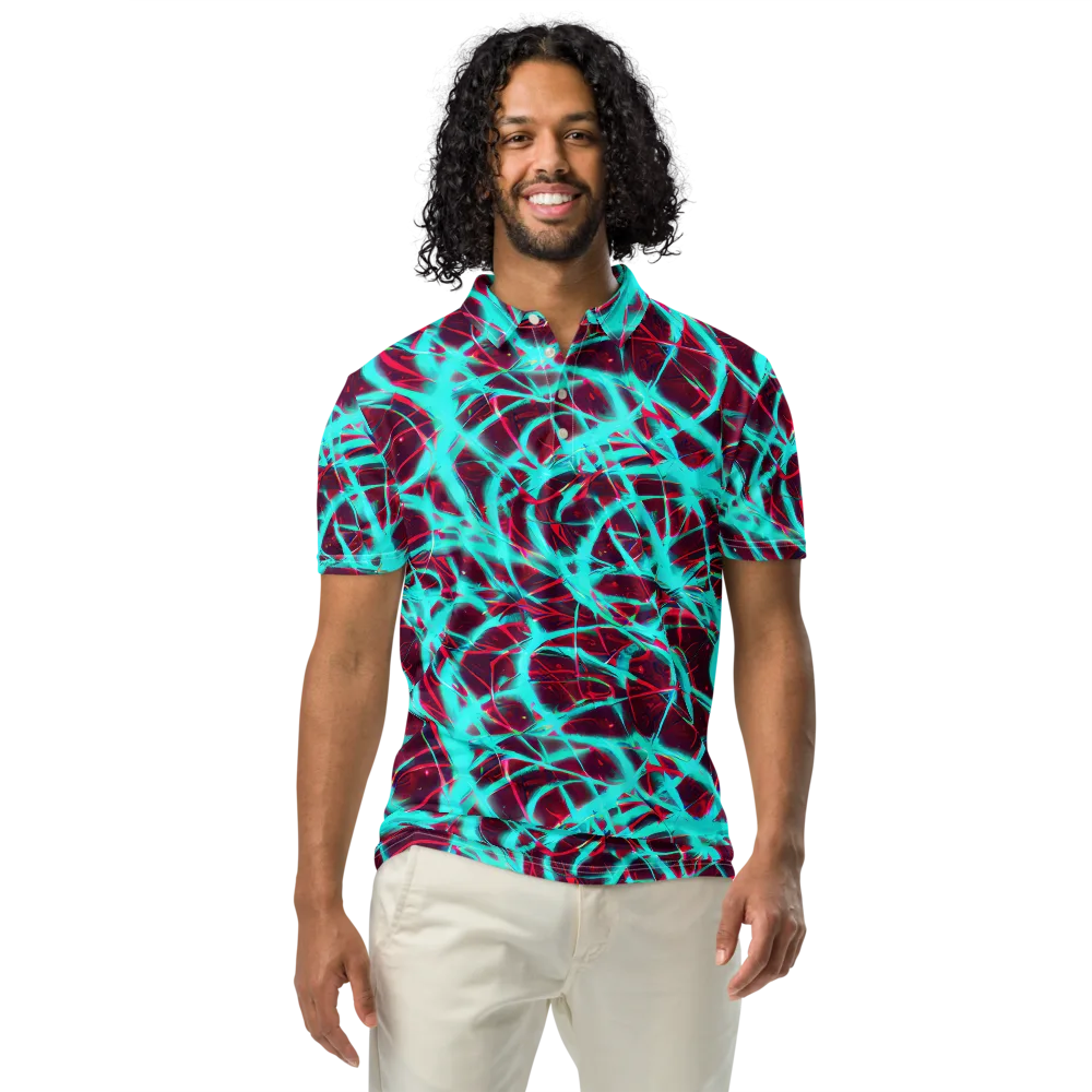 Turquoise Mayhem on Men's Slim Fit Polo Shirt — Front