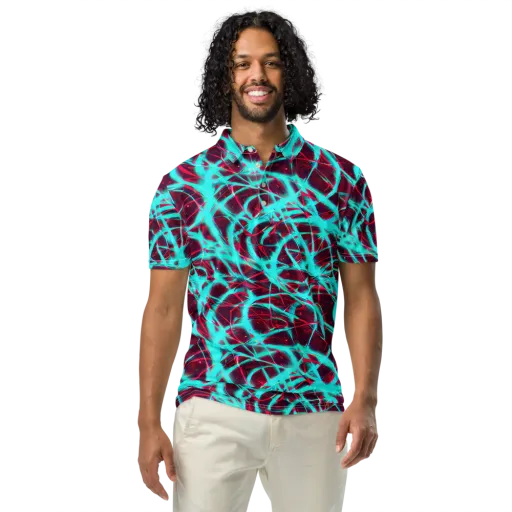 Turquoise Mayhem on a Men's Slim Fit Polo Shirt