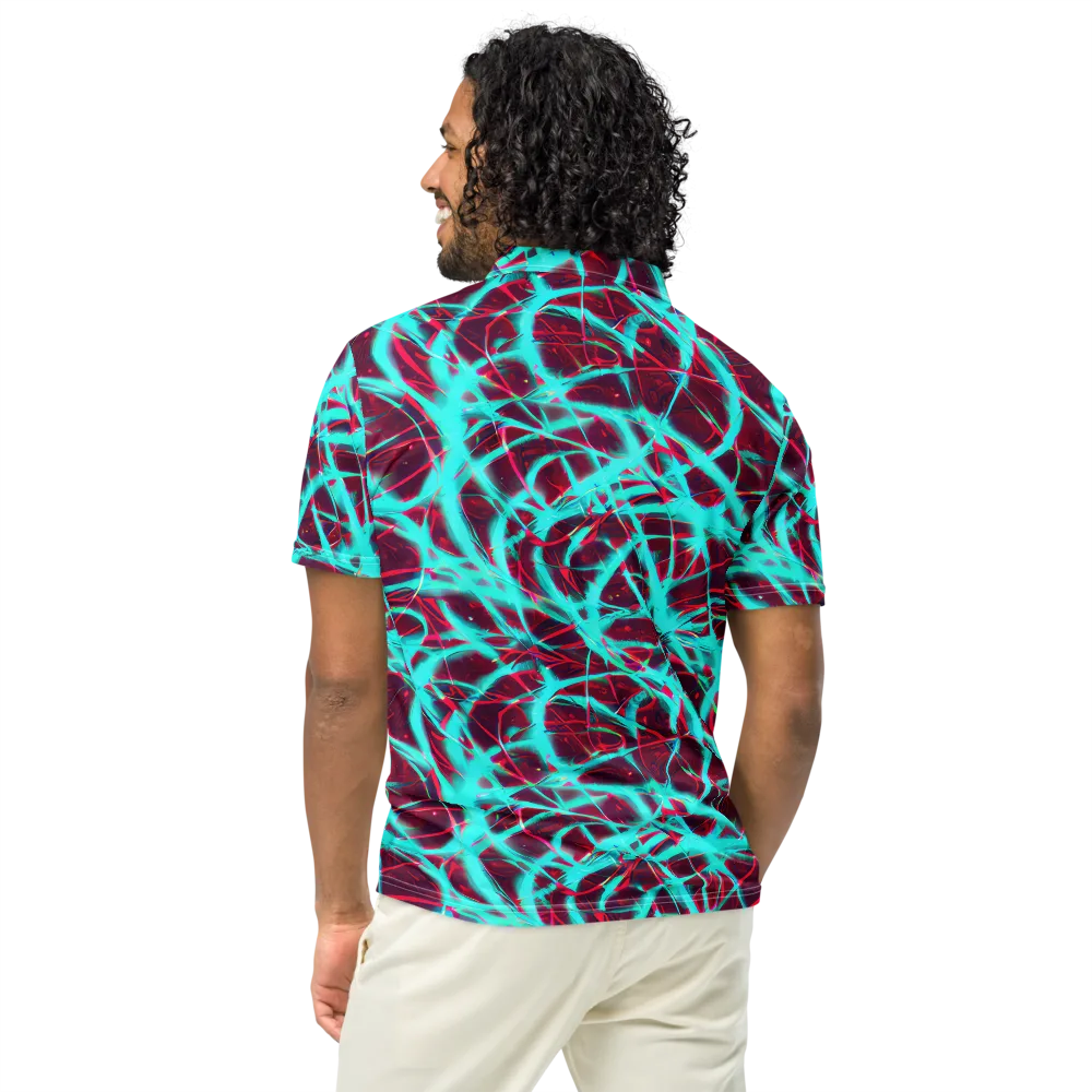 Turquoise Mayhem on Men's Slim Fit Polo Shirt — Back