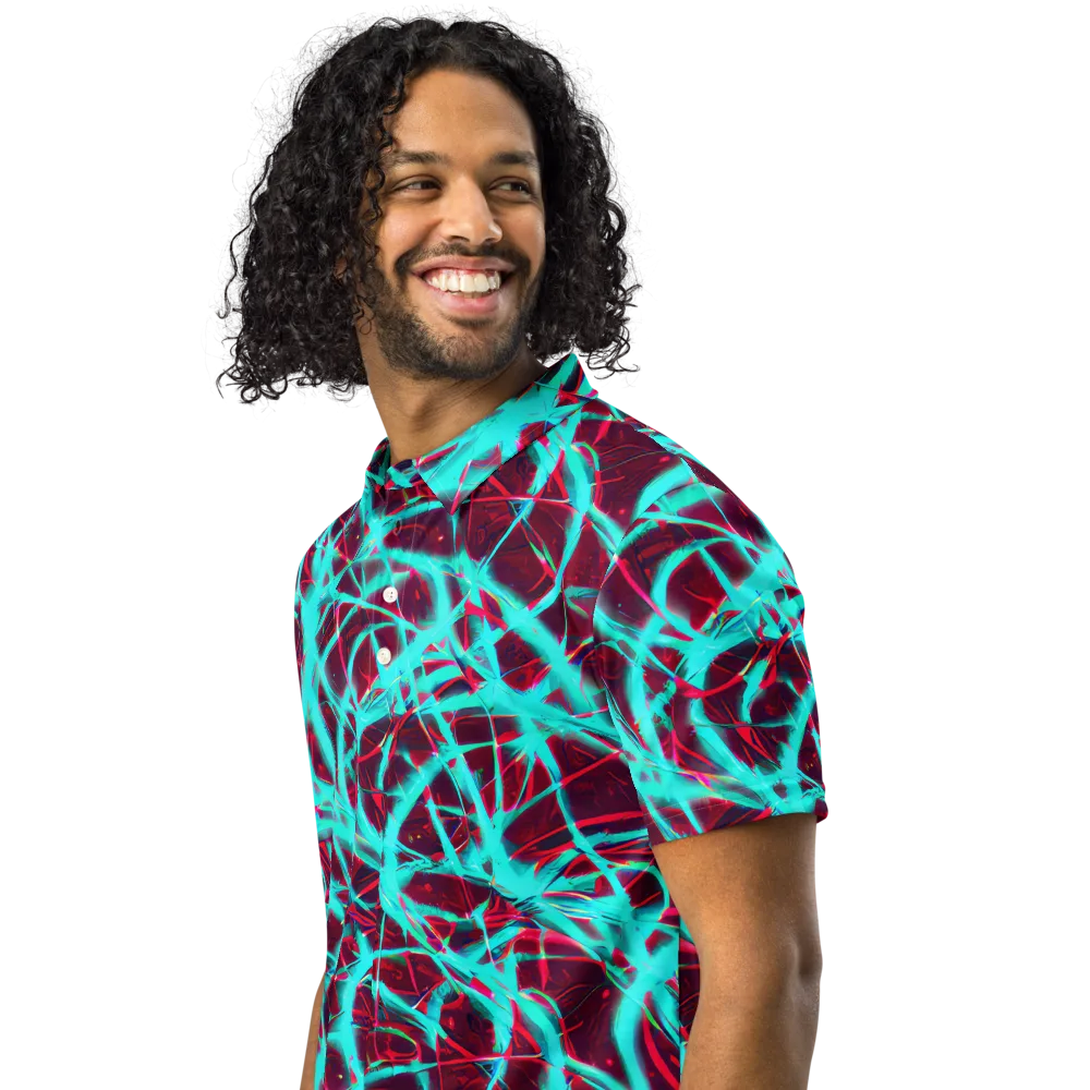 Turquoise Mayhem on Men's Slim Fit Polo Shirt — Left Front
