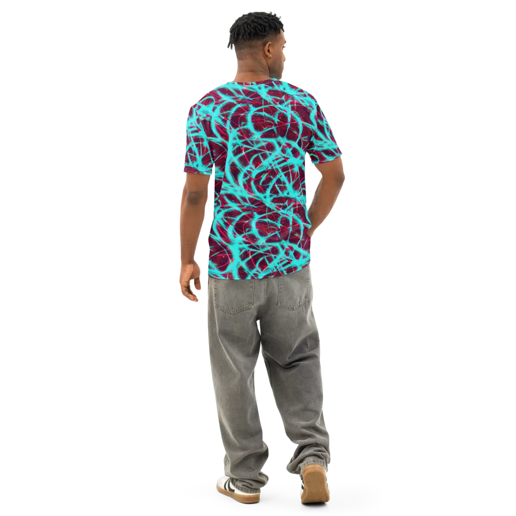 Turquoise Mayhem on Men's Cotton Crew Neck T-Shirt — Back