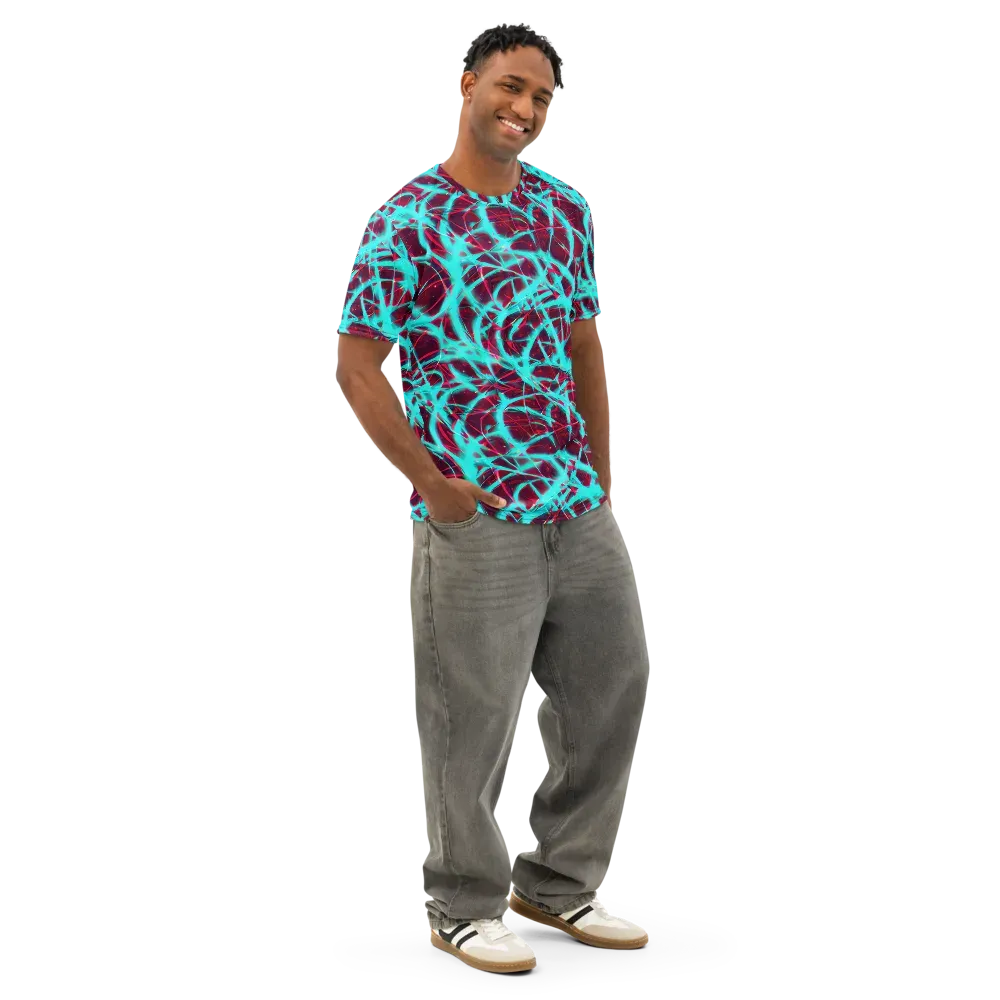 Turquoise Mayhem on Men's Cotton Crew Neck T-Shirt — Right Front