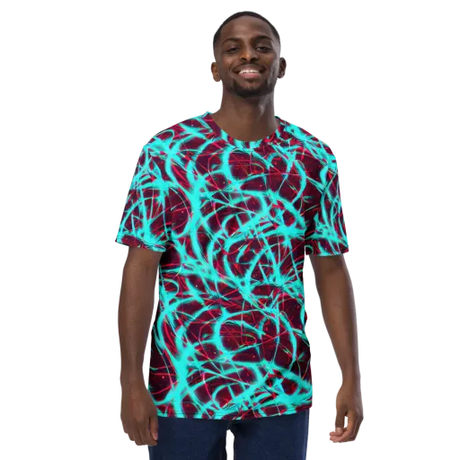 Turquoise Mayhem on a Men's Crew Neck T-Shirt
