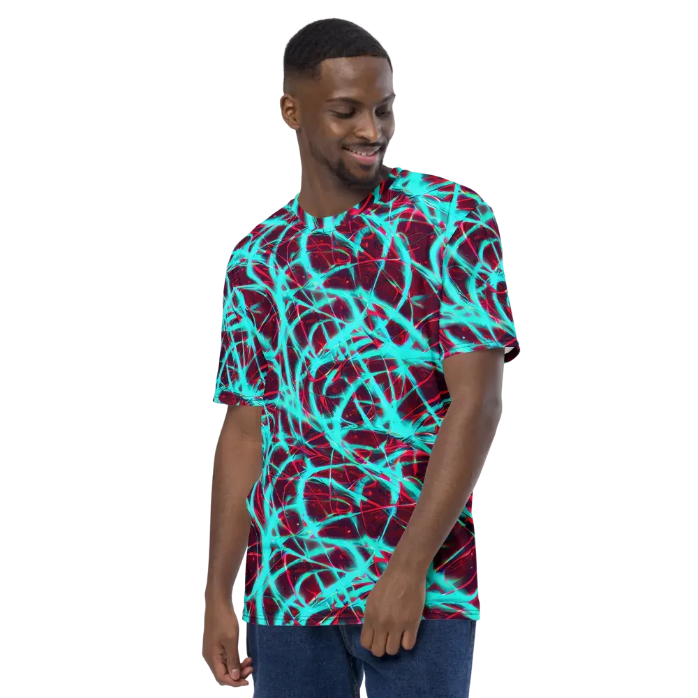 Turquoise Mayhem on Men's Crew Neck T-Shirt — Left