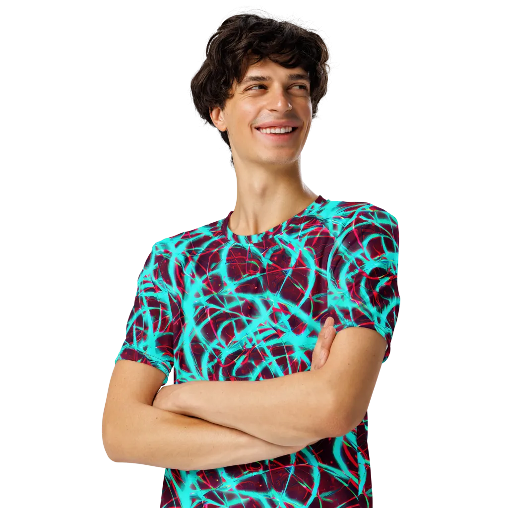 Turquoise Mayhem on Men's Crew Neck T-Shirt — Left Front