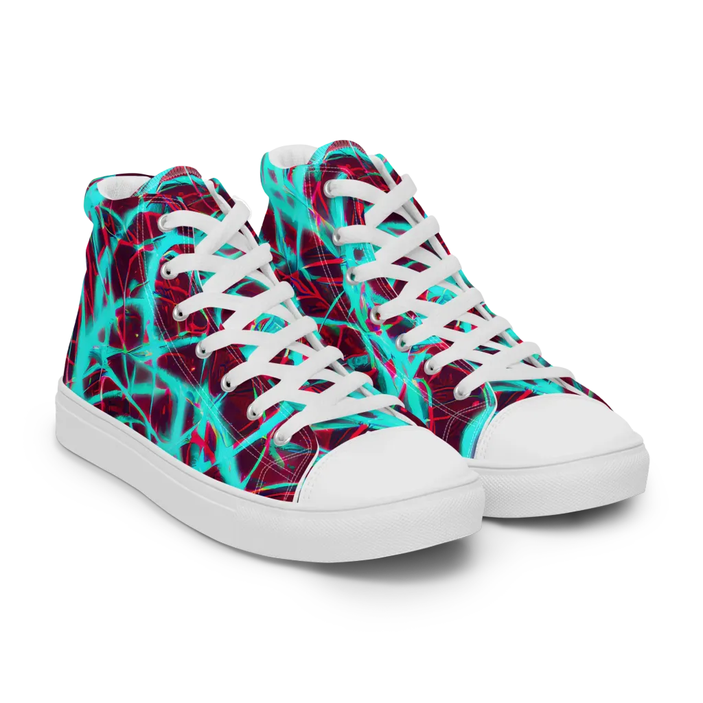 Turquoise Mayhem on Men's High Top Canvas Shoes — Right Front