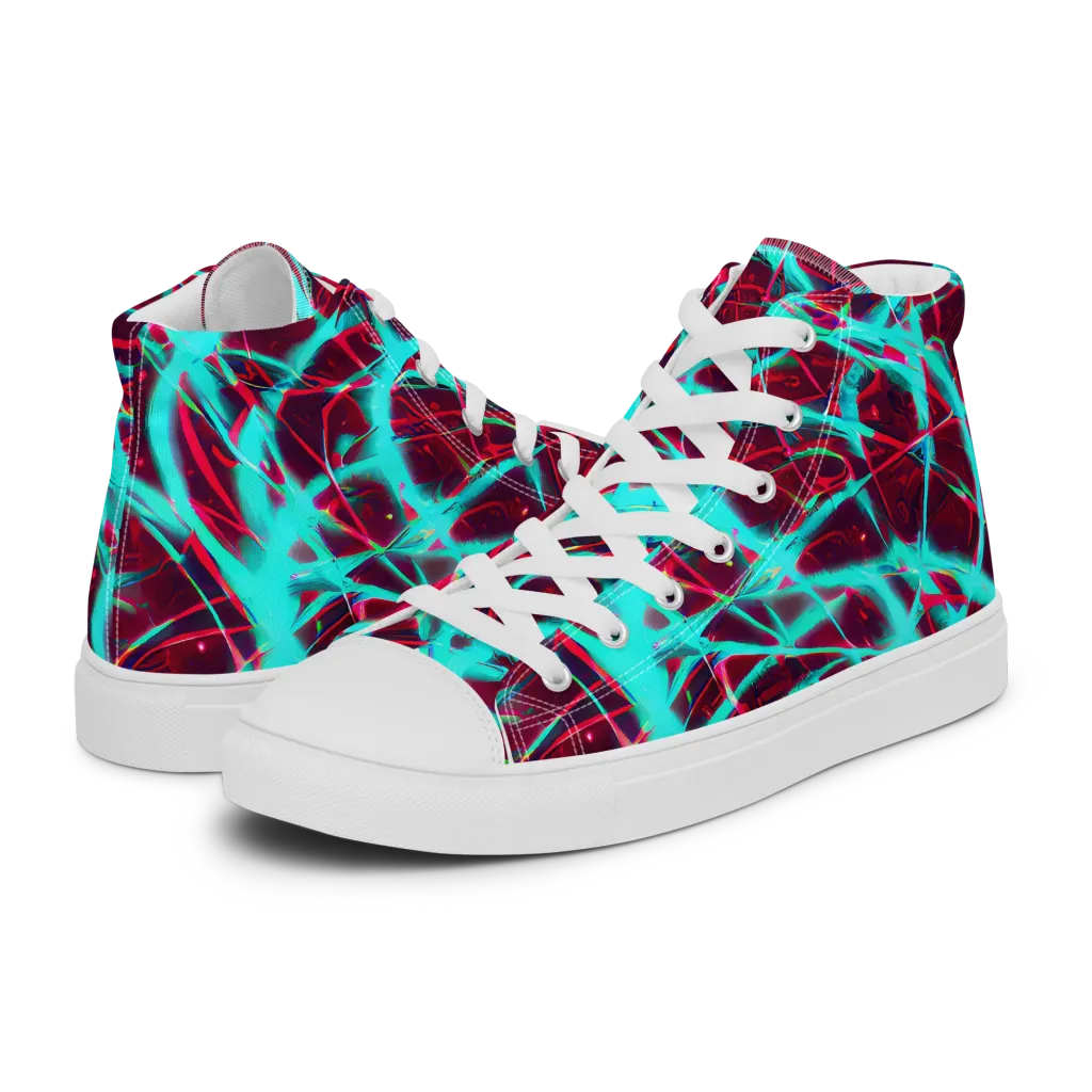 Turquoise Mayhem on Men's High Top Canvas Shoes — Left
