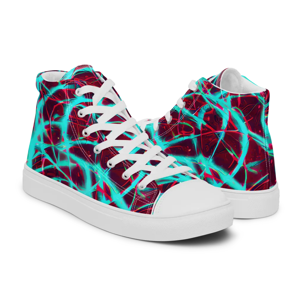 Turquoise Mayhem on Men's High Top Canvas Shoes — Right