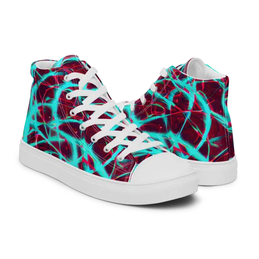 Turquoise Mayhem on a Men's High Top Canvas Shoes