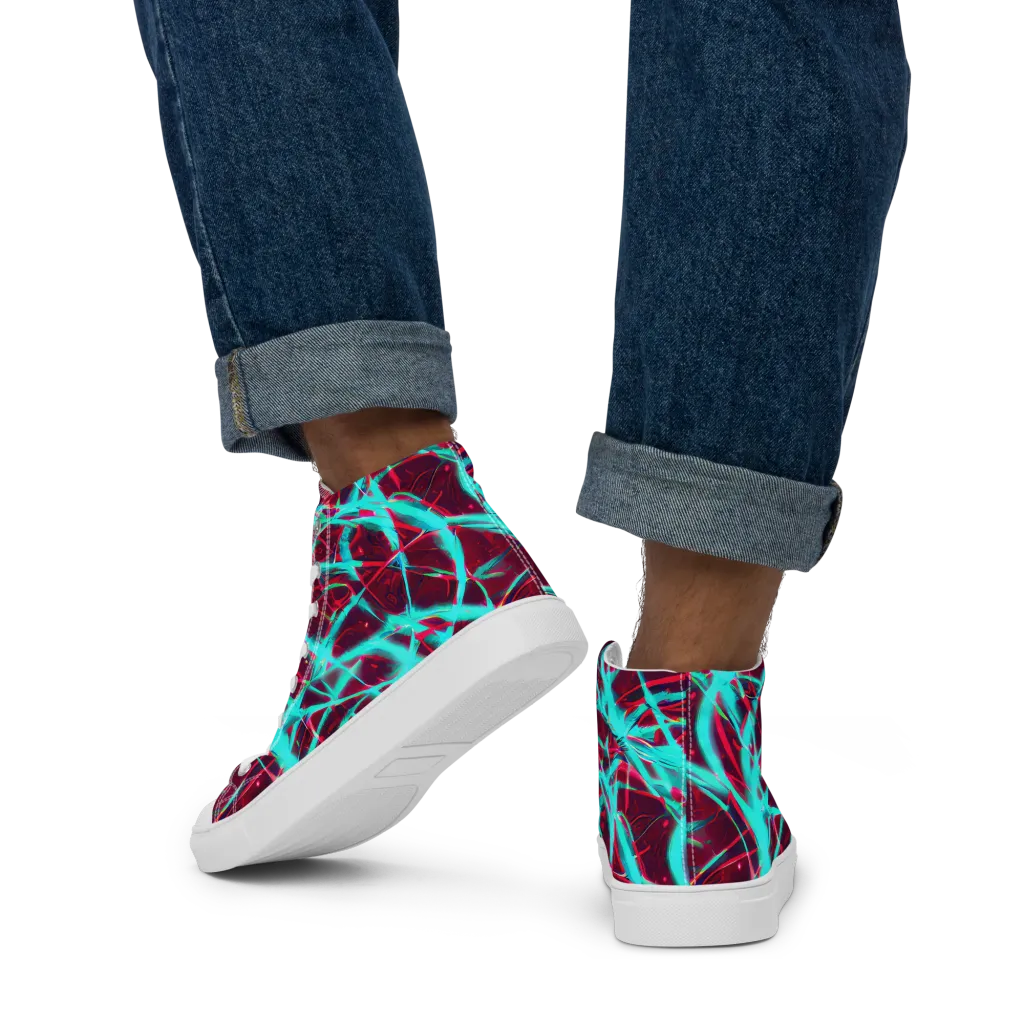 Turquoise Mayhem on Men's High Top Canvas Shoes — Back