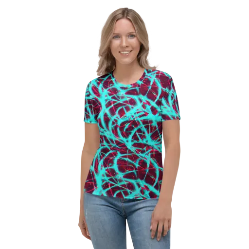 Turquoise Mayhem on a Women's Crew Neck T-Shirt