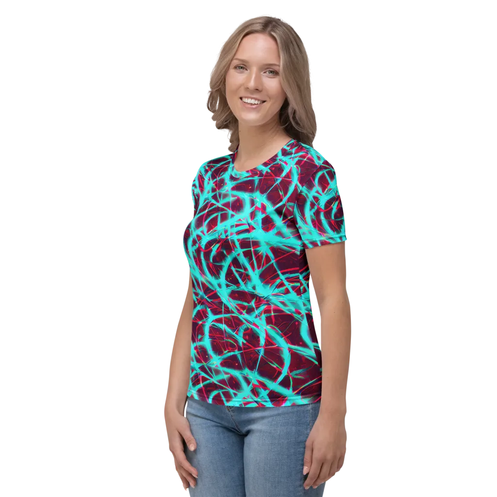 Turquoise Mayhem on Women's Crew Neck T-Shirt — Left