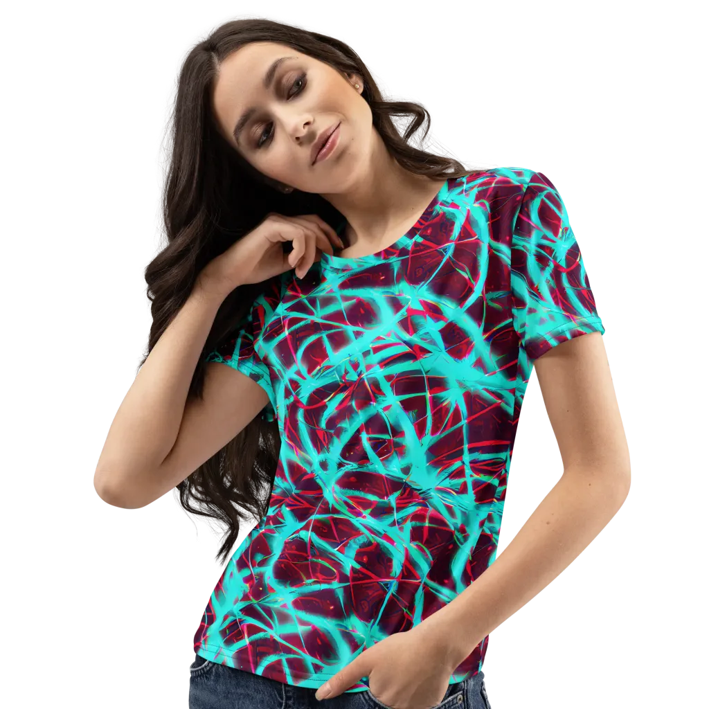 Turquoise Mayhem on Women's Crew Neck T-Shirt — Left Front
