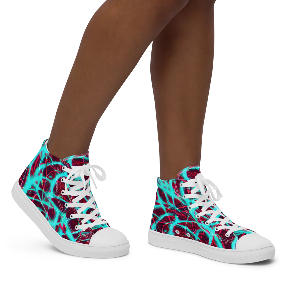 Turquoise Mayhem on Women's High Top Canvas Shoes — Right