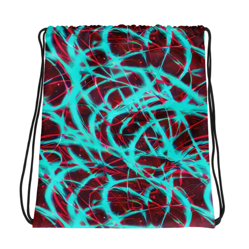 Turquoise Mayhem on a Drawstring Bag