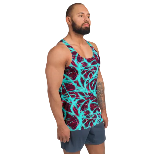 Turquoise Mayhem on a Men's Tank Top