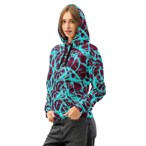 Turquoise Mayhem on a Cotton Hoodie