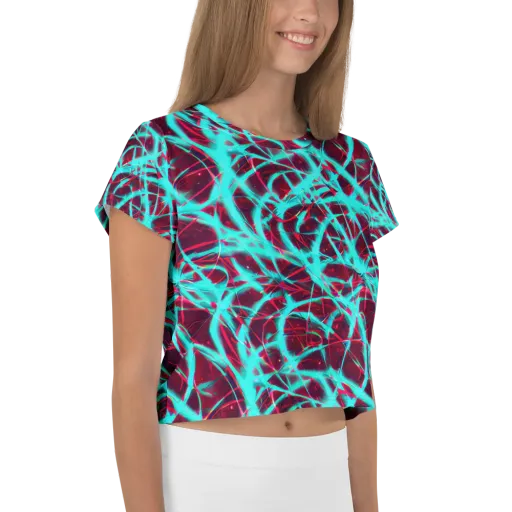 Turquoise Mayhem on a Crop Tee