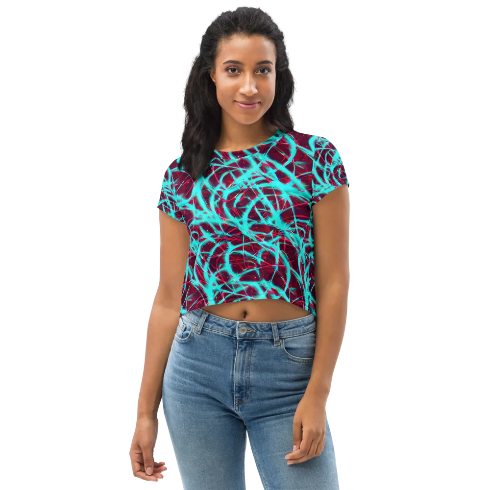 Turquoise Mayhem on Crop Tee — Front