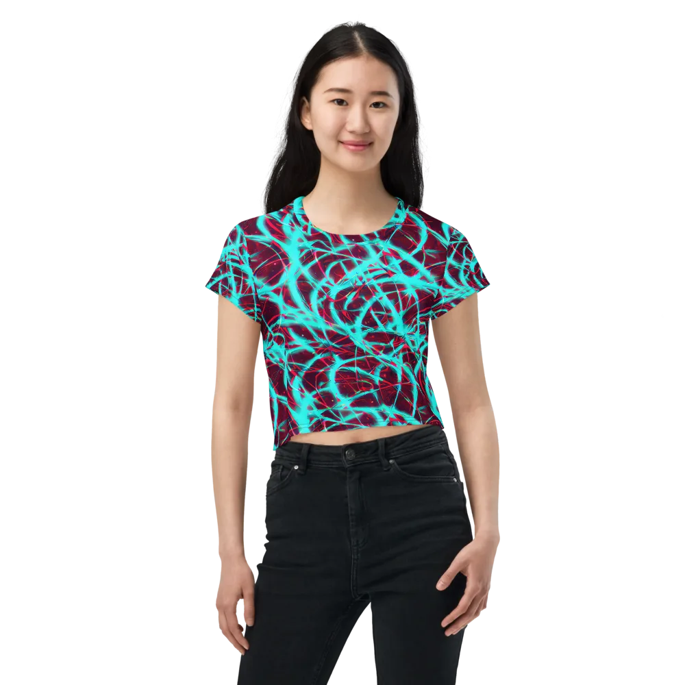 Turquoise Mayhem on Crop Tee — Front