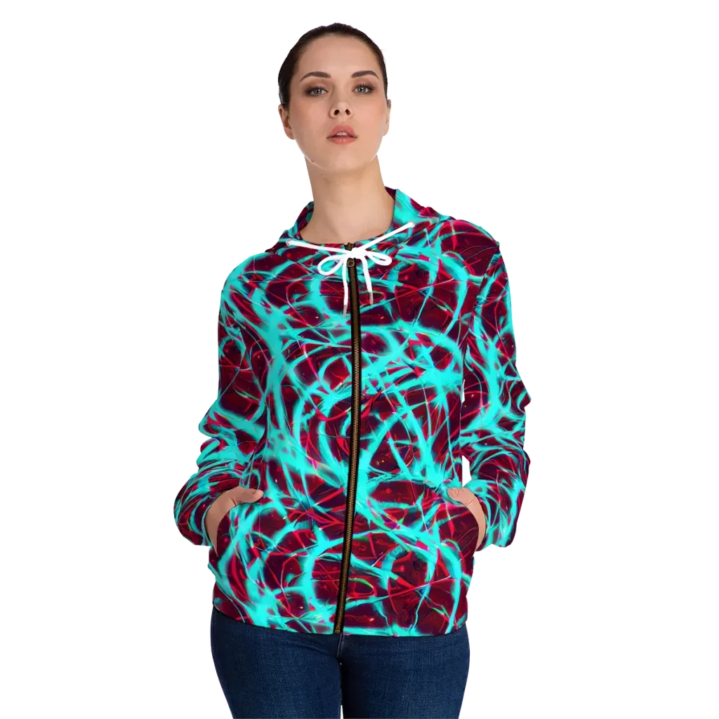 Turquoise Mayhem on Women's Full-Zip Hoodie — Front On Person
