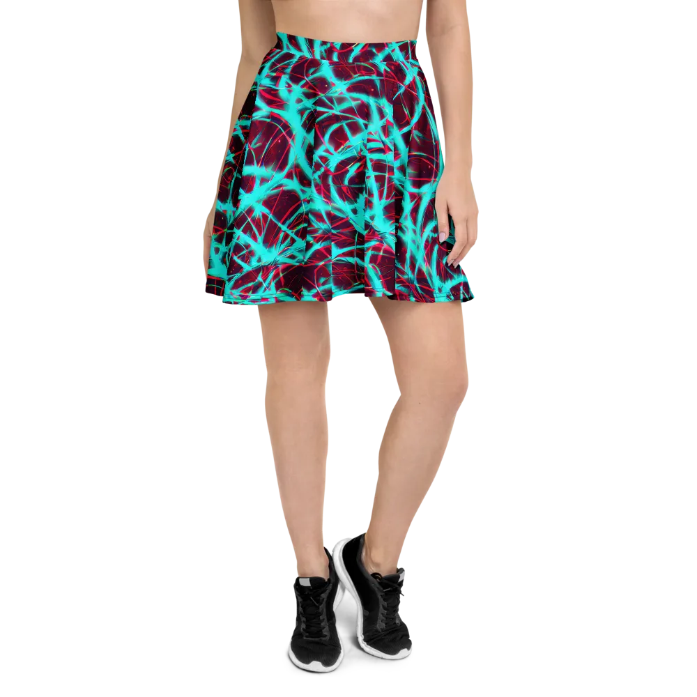 Turquoise Mayhem on Skater Skirt — Front