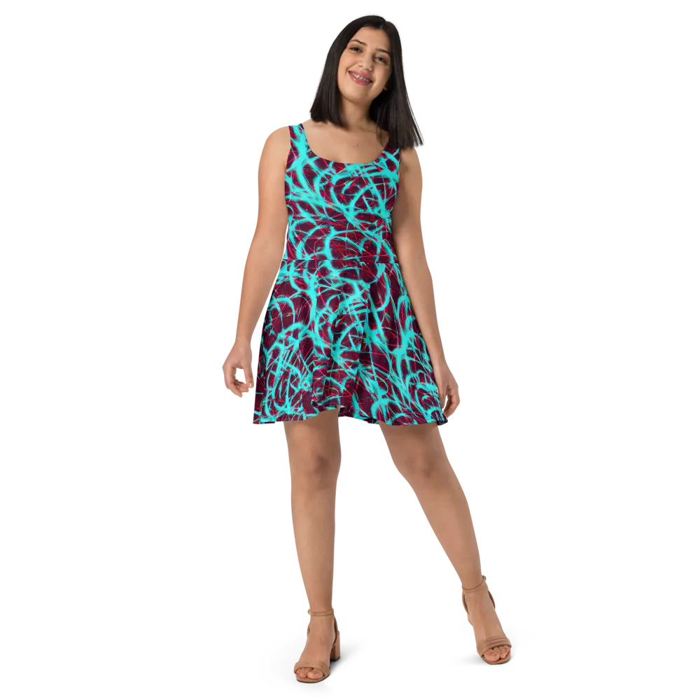 Turquoise Mayhem on Skater Dress — Front