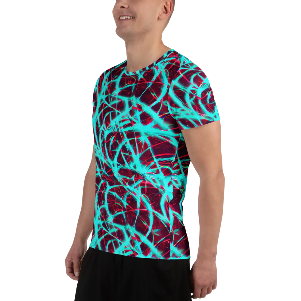 Turquoise Mayhem on Men's Athletic T-Shirt — Left