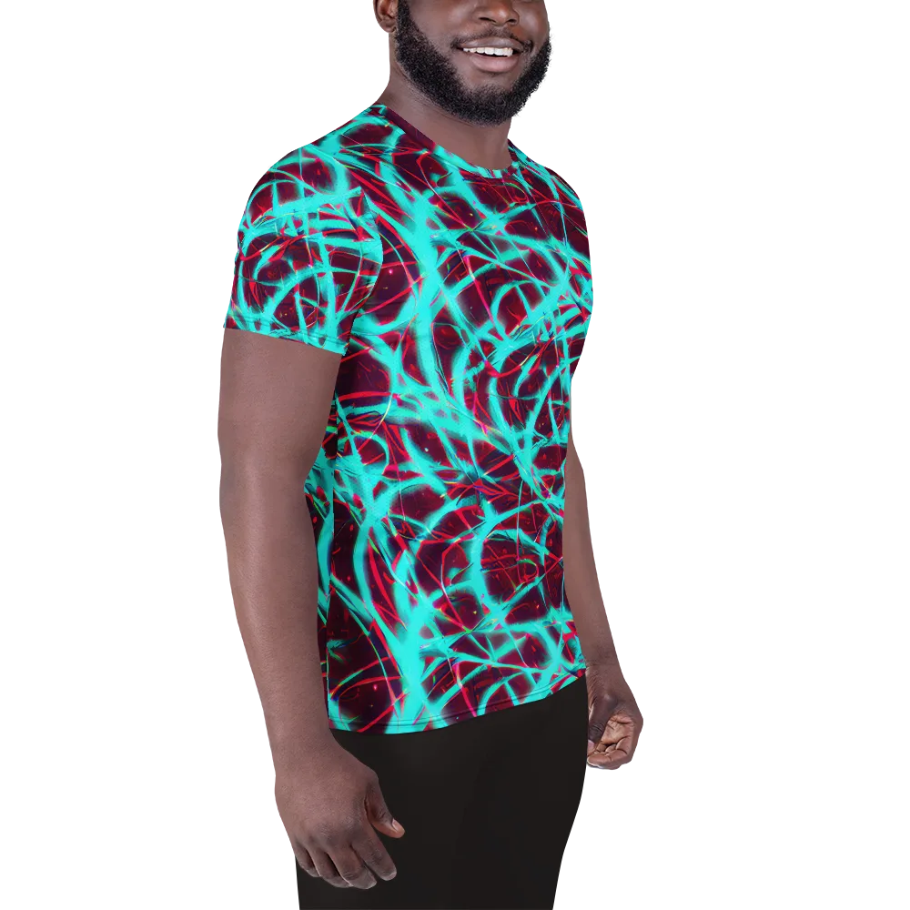 Turquoise Mayhem on Men's Athletic T-Shirt — Right