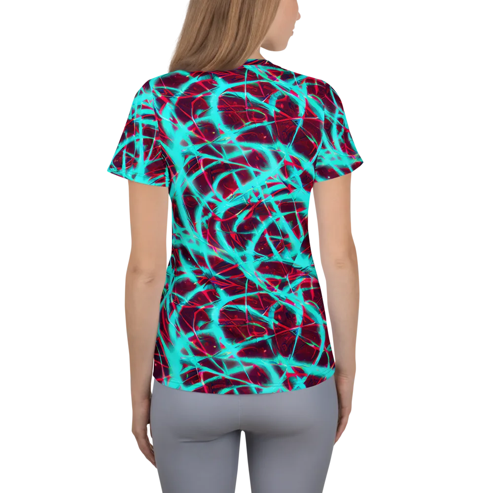 Turquoise Mayhem on Women's Athletic T-Shirt — Back