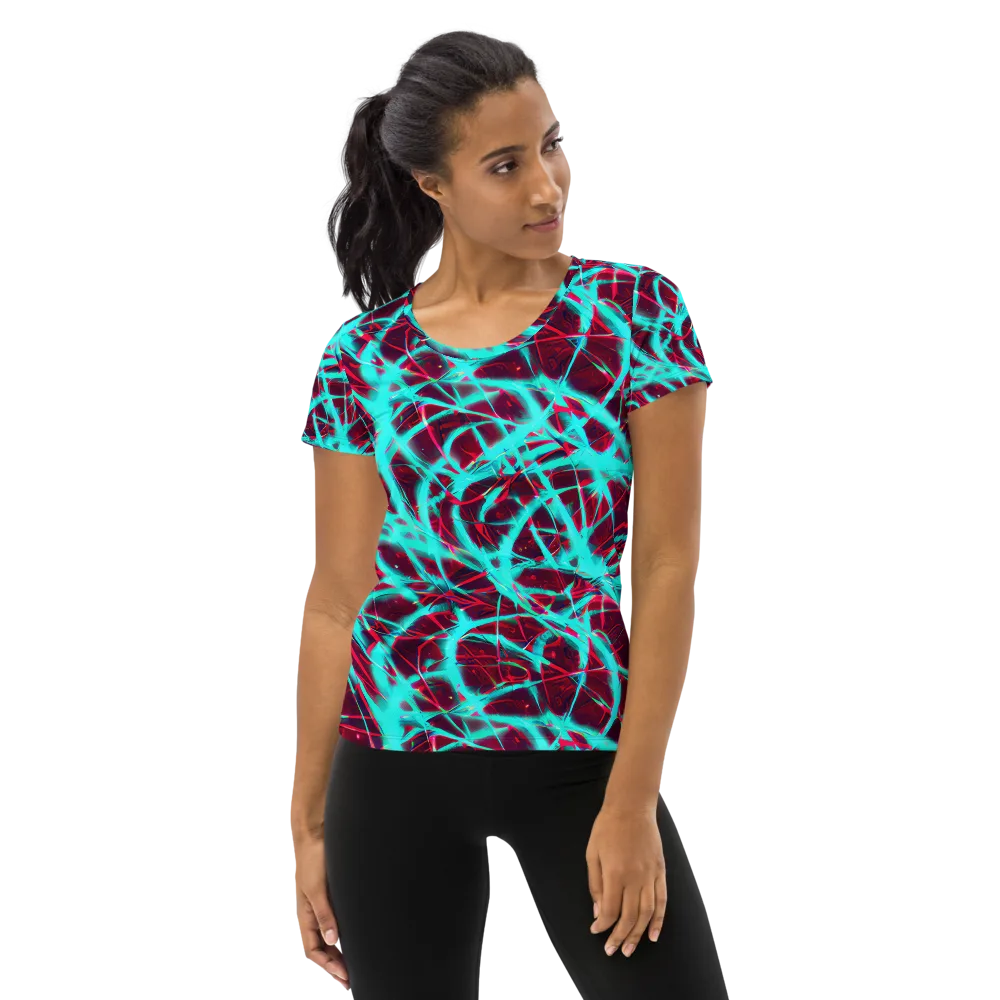 Turquoise Mayhem on Women's Athletic T-Shirt — Front