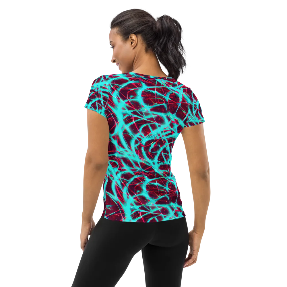 Turquoise Mayhem on Women's Athletic T-Shirt — Back