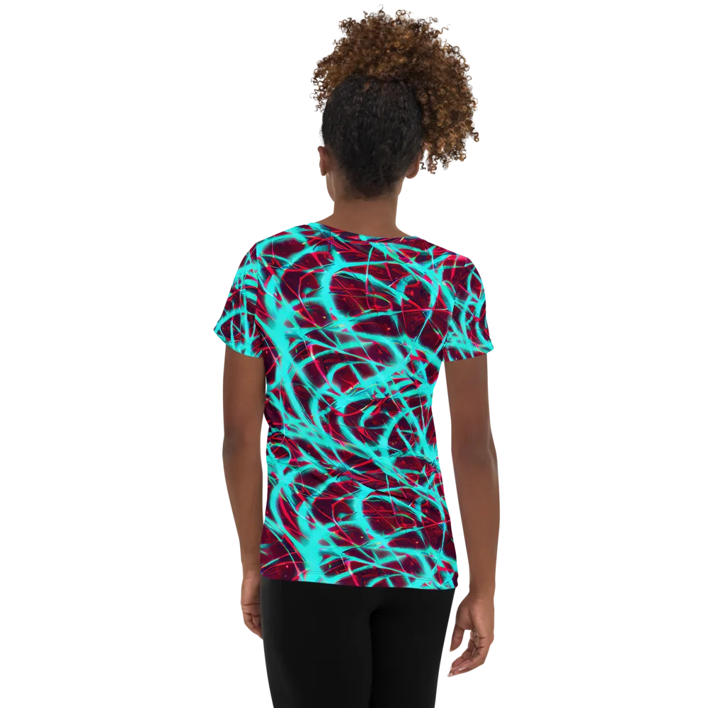 Turquoise Mayhem on Women's Athletic T-Shirt — Back