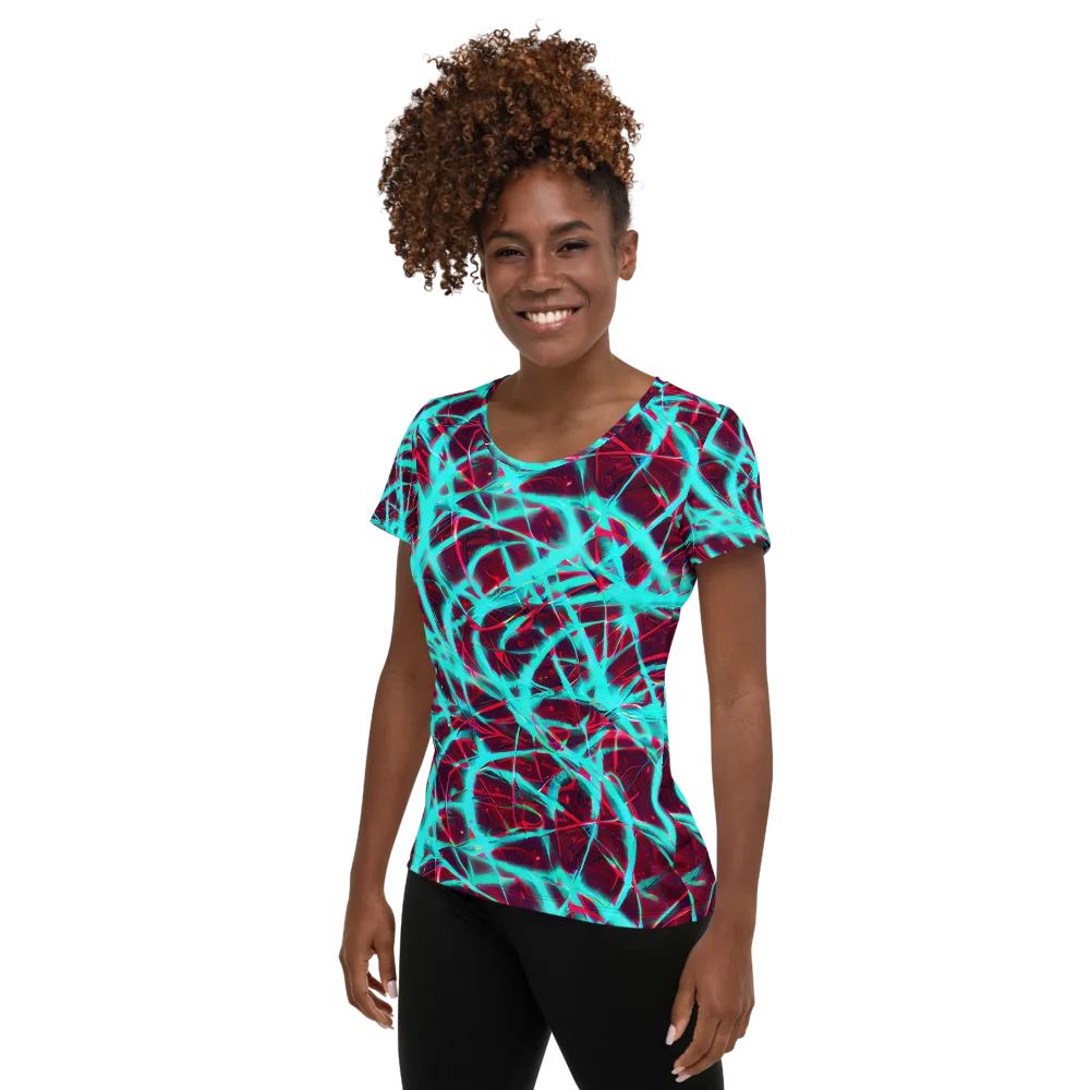 Turquoise Mayhem on Women's Athletic T-Shirt — Left