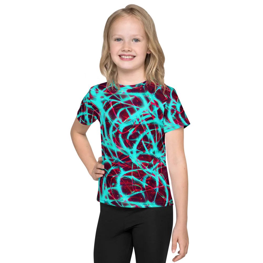 Turquoise Mayhem on Kids Crew Neck T-Shirt — Front