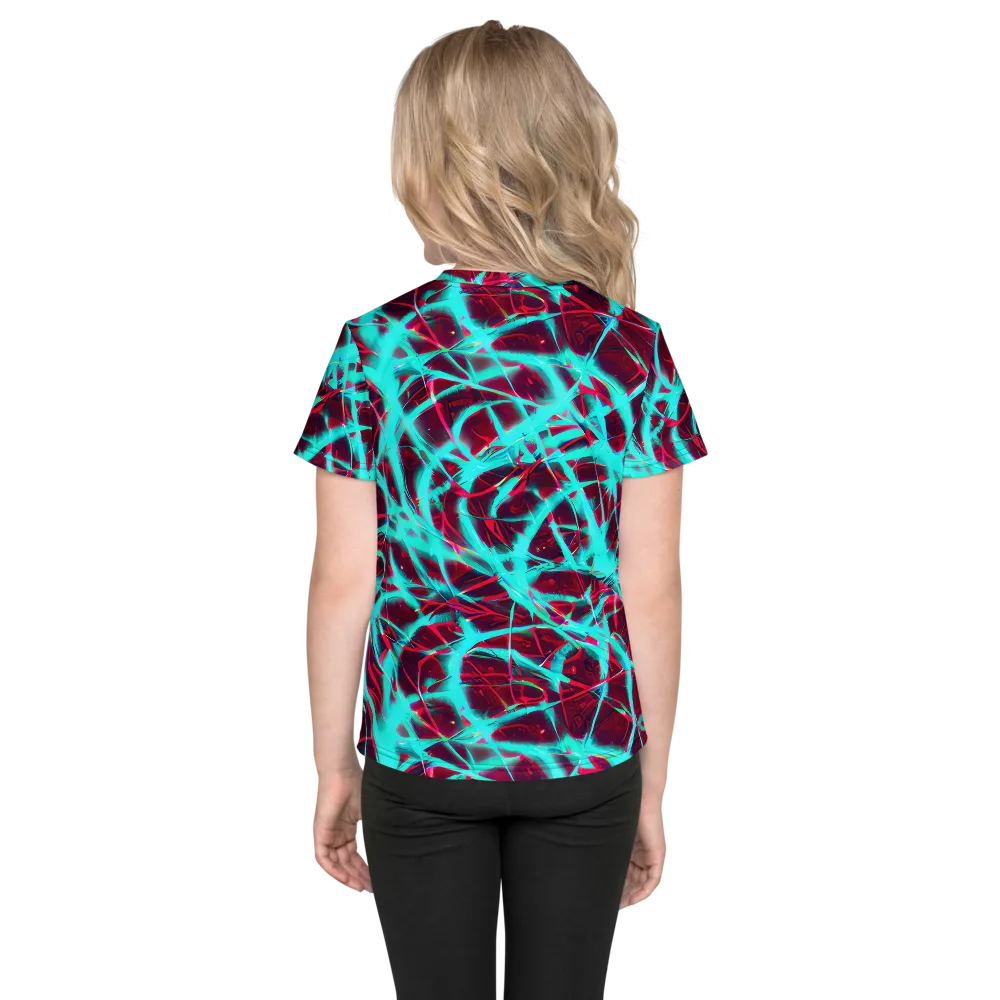Turquoise Mayhem on Kids Crew Neck T-Shirt — Back