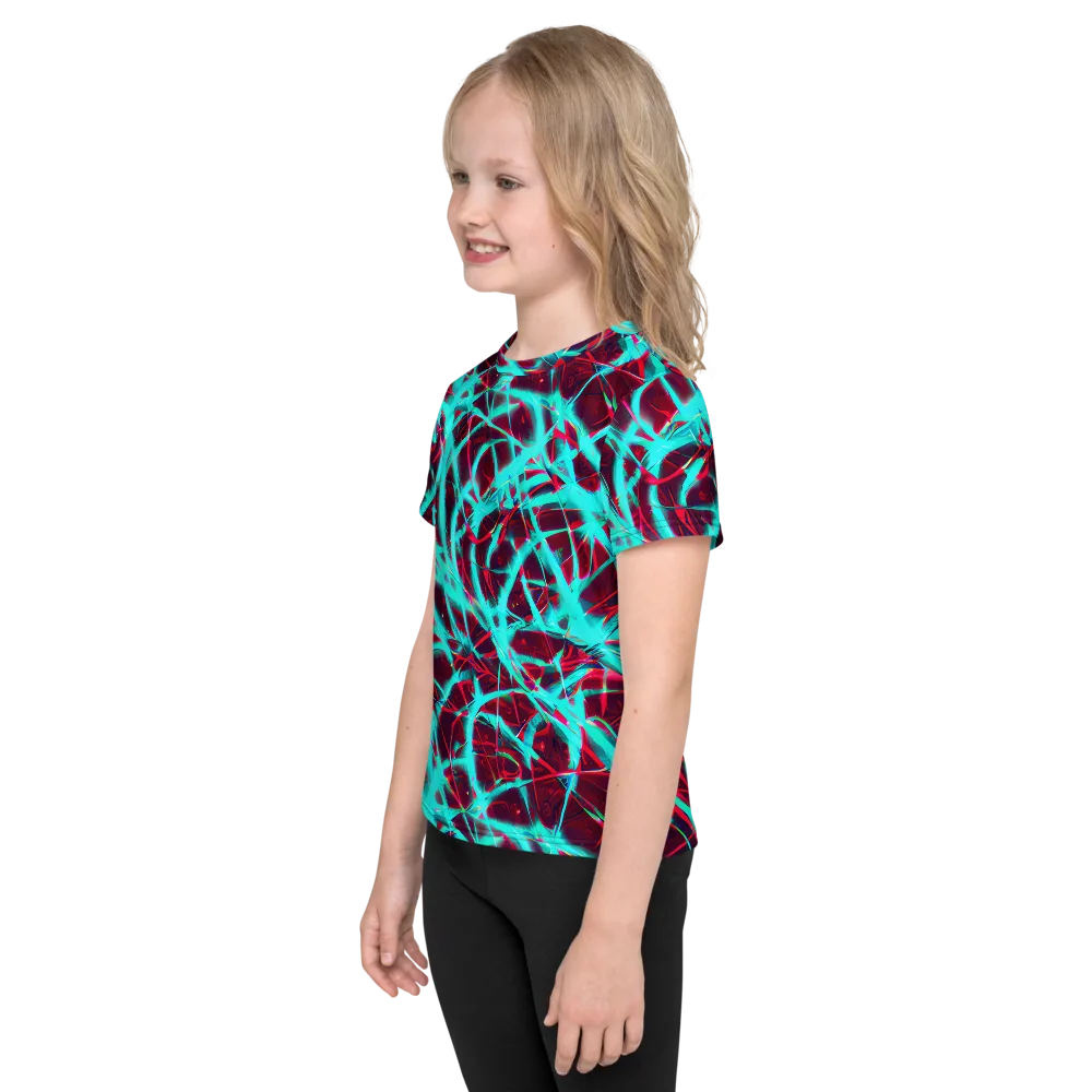 Turquoise Mayhem on Kids Crew Neck T-Shirt — Left