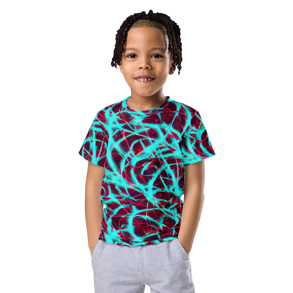 Turquoise Mayhem on Kids Crew Neck T-Shirt — Front