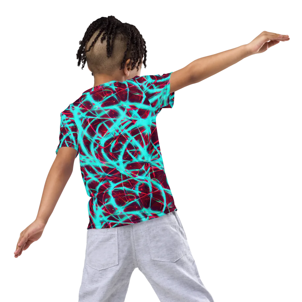 Turquoise Mayhem on Kids Crew Neck T-Shirt — Back