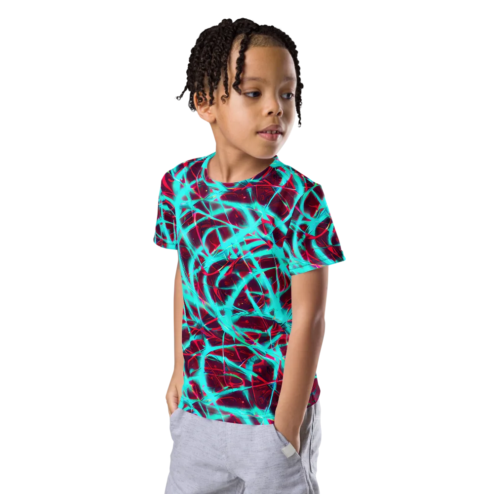 Turquoise Mayhem on Kids Crew Neck T-Shirt — Left Front