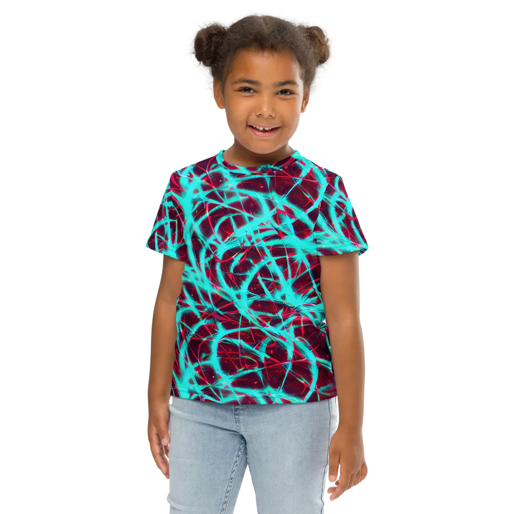 Turquoise Mayhem on Kids Crew Neck T-Shirt — Front
